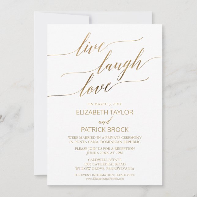 Invitation Calligraphie dorée élégante Vivre Rire Aimer (Devant)
