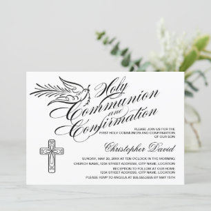 Invitation Calligraphie Dove la sainte communion et la confir