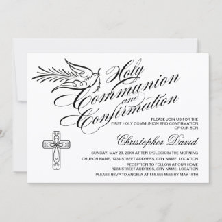 Invitation Calligraphie Dove la sainte communion et la confir