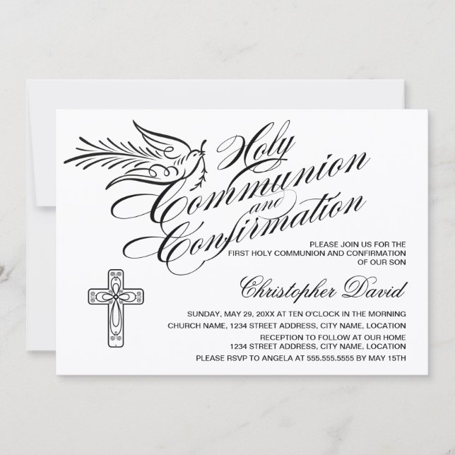 Invitation Calligraphie Dove la sainte communion et la confir (Devant)