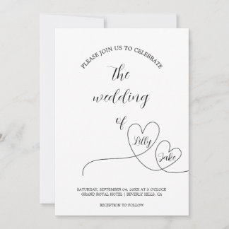 Invitation Calligraphie du coeur noir moderne Mariage de scri