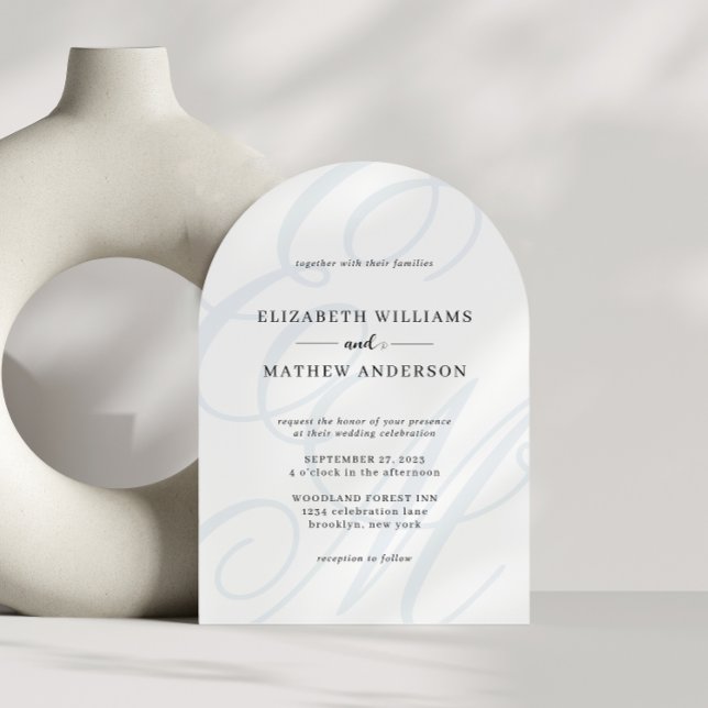 Invitation Calligraphie Dusty Blue Monogram Arch Mariage (Créateur téléchargé)