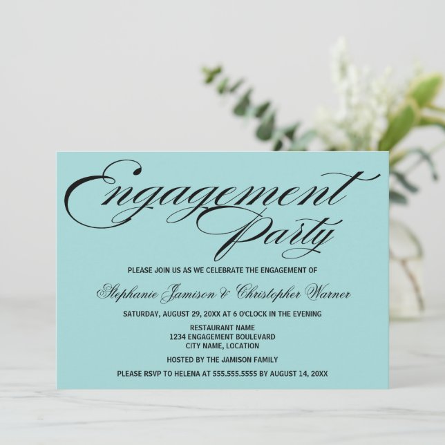 Invitation Calligraphie Elegance Aqua (Debout devant)