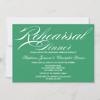 Invitation Calligraphie Élégance Dîner de répétition verte