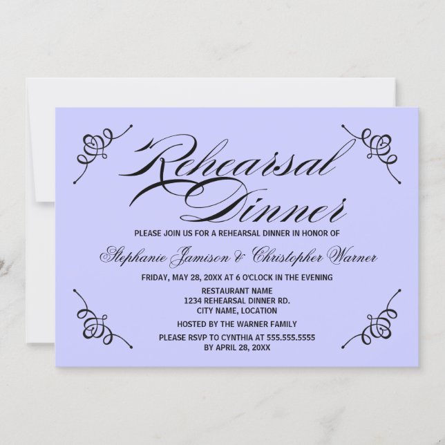Invitation Calligraphie Élégance Lilac Repétition Dîner (Devant)