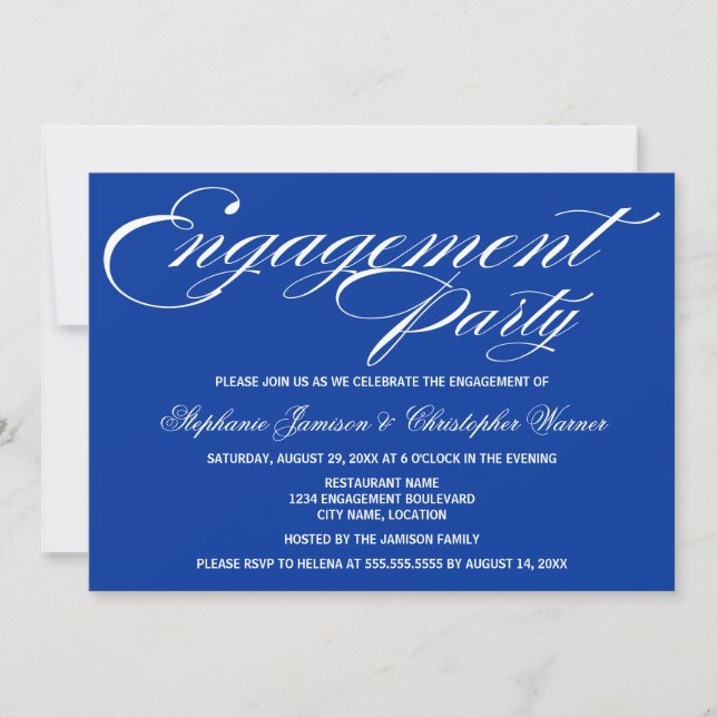 Invitation Calligraphie Élégance Royal Blue Engagement Party (Devant)