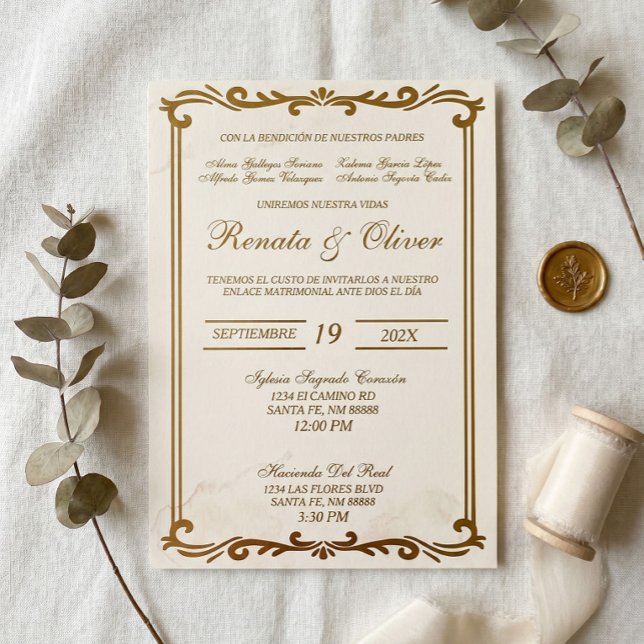 Invitation Calligraphie élégante avec cadre mariage espagnol  (Créateur téléchargé)