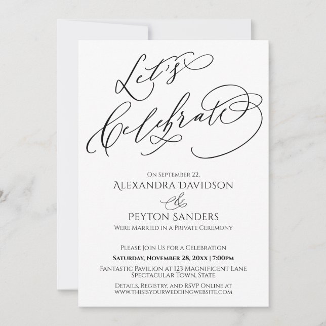 Invitation Calligraphie Élégante Célébrons le Noir & Blanc (Devant)