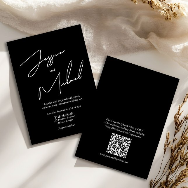 Invitation Calligraphie élégante Code QR noir et blanc (Créateur téléchargé)