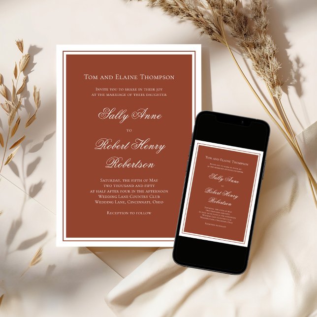 Invitation Calligraphie élégante de mariage script bordeaux  (Simple minimalist wedding invitation template.)
