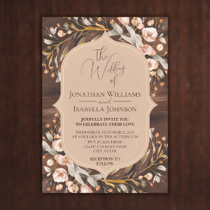 Invitation Calligraphie élégante en bois Mariage rustique