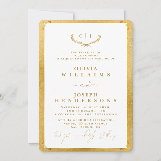 INVITATION CALLIGRAPHIE ÉLÉGANTE ET MARIAGE CHIC FRAME GOLDEN (Devant)