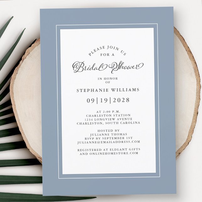 Invitation Calligraphie Élégante Fête de Mariage Bleu Poussié (Créateur téléchargé)