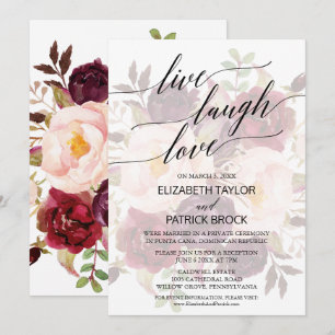 Invitation Calligraphie Élégante   Floral Fané Vive Rire Amou