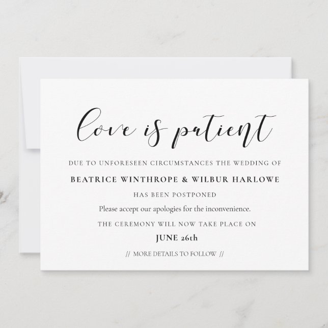 Invitation Calligraphie élégante L'amour est patient date de  (Devant)