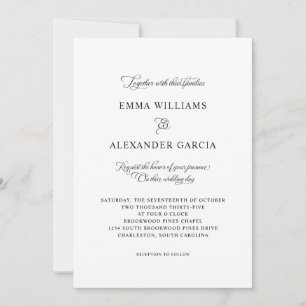 Invitation Calligraphie Élégante Mariage Formel Noir & Blanc