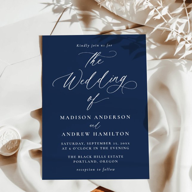 Invitation Calligraphie Élégante Moderne Mariage Marine (Créateur téléchargé)