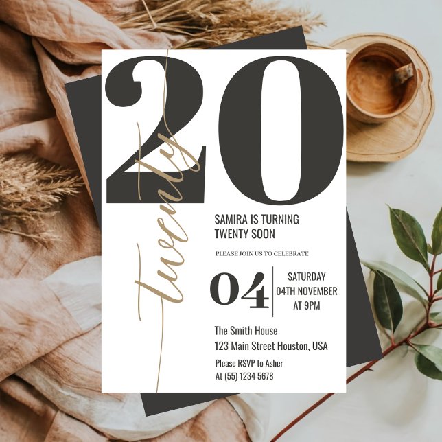 Invitation Calligraphie élégante moderne VINGT 20e Anniversai (Créateur téléchargé)
