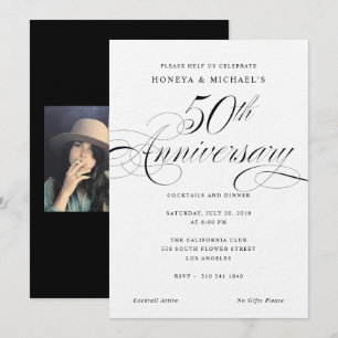 Invitation Calligraphie élégante Noir & Blanc 50e Anniversair