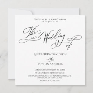 Invitation Calligraphie Élégante Noir & Blanc "Le Mariage de"