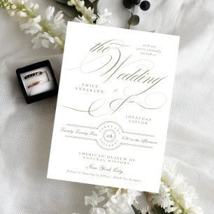 Invitation Calligraphie Élégante Officielle Sage Vert Le Mari