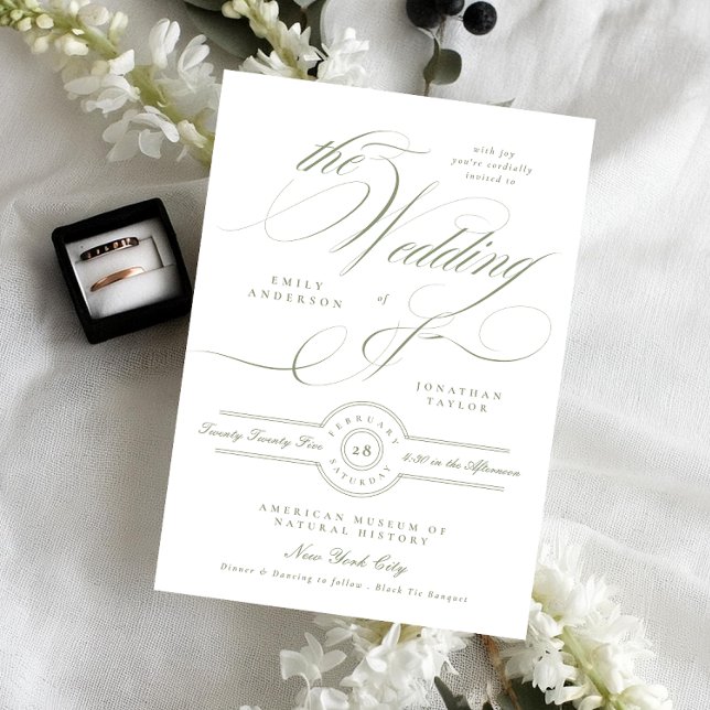 Invitation Calligraphie Élégante Officielle Sage Vert Le Mari (Créateur téléchargé)