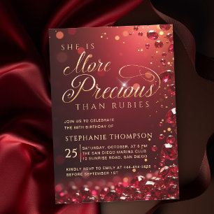 Invitation Calligraphie élégante Or Rouge Rubis 80ème Anniver