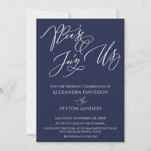 Invitation Calligraphie Élégante "Rejoignez-Nous" Mariage Ble