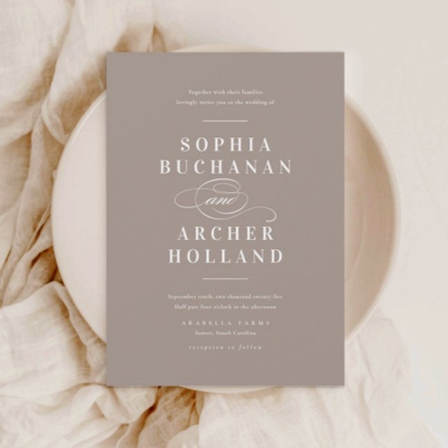 Invitation Calligraphie Élégante Taupe Mariage  (Créateur téléchargé)
