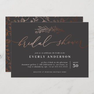 Invitation Calligraphie en cuivre chic | Fête des mariées élé