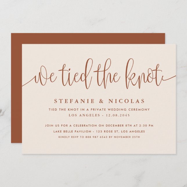 Invitation Calligraphie En Terracotta Nous Avons Lié Le Maria (Devant / Derrière)