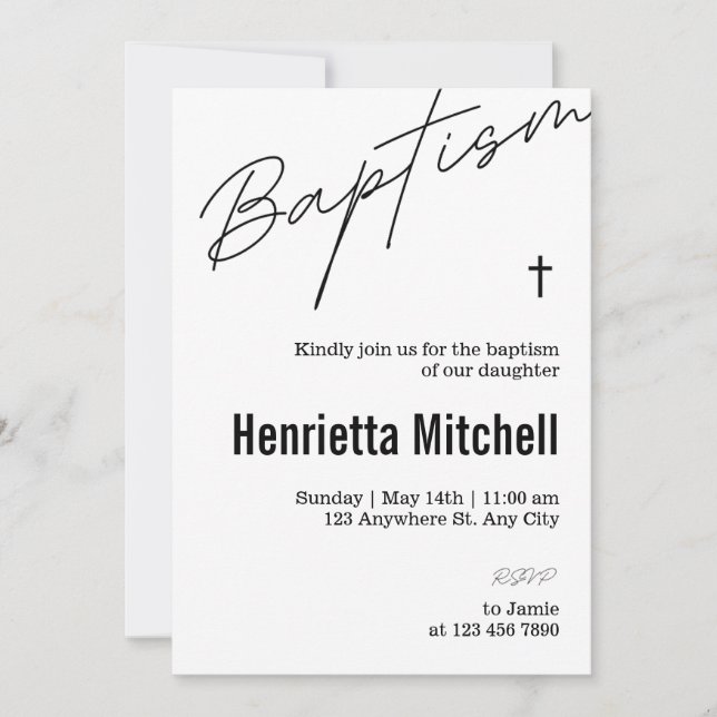 Invitation Calligraphie en terre cuite moderne Baptême (Devant)