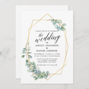 Invitation Calligraphie Eucalyptus Photo Mariage Gold