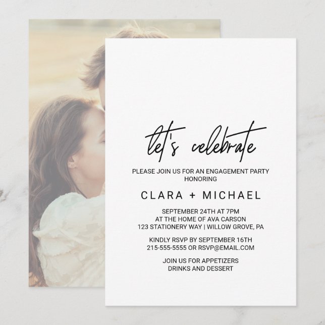 Invitation Calligraphie Fantaisiste Photo Dos Célébrons (Devant / Derrière)