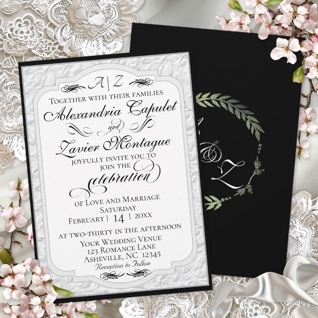 Invitation Calligraphie Faux Gaufrage Élégante - Blanc/Noir (Créateur téléchargé)