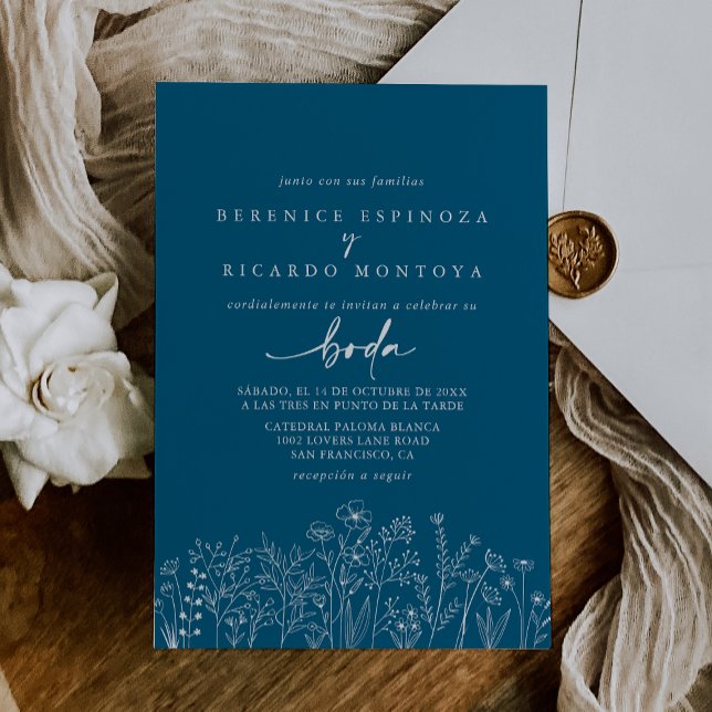Invitation Calligraphie Fleur sauvage espagnol Mariage espagn (Créateur téléchargé)