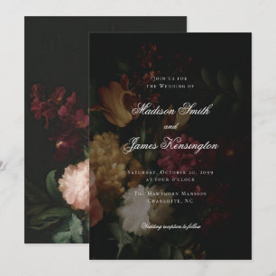 Invitation Calligraphie Fleurs de Chute Noire Mariage