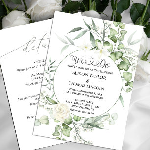 Invitation Calligraphie Florale Blanche Tout En Un