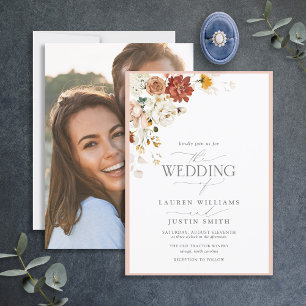 Invitation Calligraphie florale chaude Mariage photo