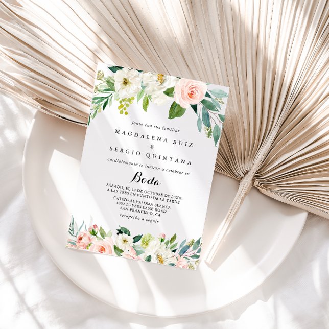 Invitation Calligraphie florale simple Mariage espagnol (Créateur téléchargé)