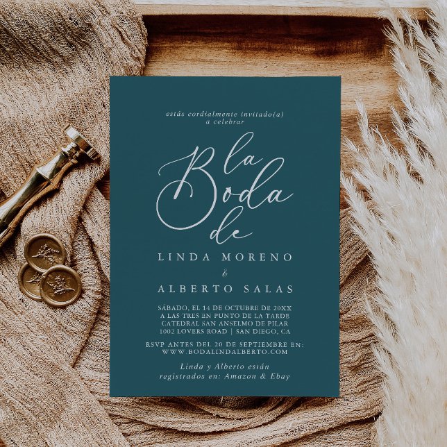 Invitation Calligraphie Formel Turquoise Blanc La Boda de Mar (Créateur téléchargé)