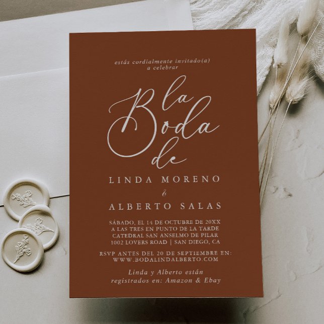 Invitation Calligraphie Formelle Terracotta La Boda de Mariag (Créateur téléchargé)