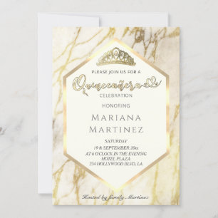 Invitation Calligraphie géométrique en marbre d'or Quinceañer