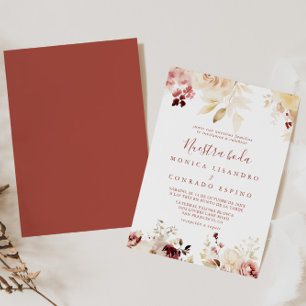 Invitation Calligraphie Gracieux Floral Nuestra Boda Mariage