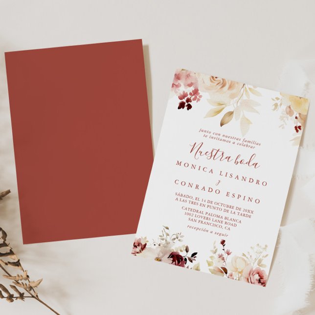 Invitation Calligraphie Gracieux Floral Nuestra Boda Mariage (Créateur téléchargé)