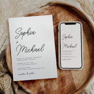 Invitation Calligraphie Joueuse moderne Mariage noir blanc