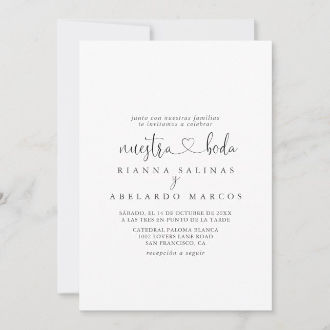 Invitation Calligraphie Love Script fantaisie Nuestra Boda Ma (Devant)