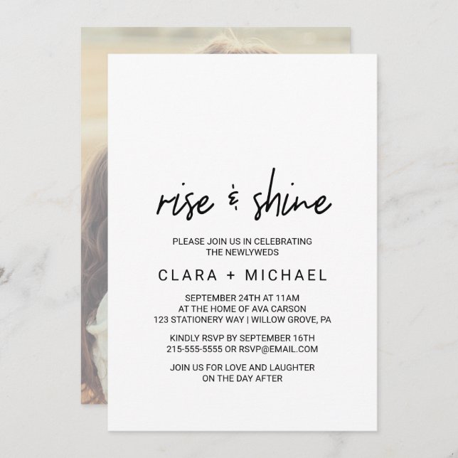 Invitation Calligraphie lunaire | Photo Retour Mariage Brunch (Devant / Derrière)