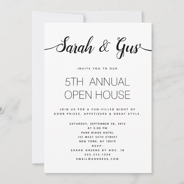 Invitation Calligraphie manuscrite simple noir et blanc (Devant)