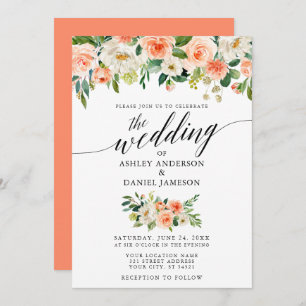 Invitation Calligraphie Mariage Coral Floral W
